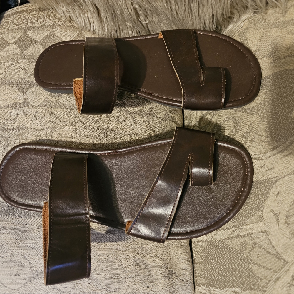 Men's Brown Leather Slip On  Sandals